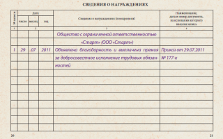 Благодарность с занесением в трудовую книжку