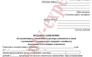 Исковое заявление об увеличении размера алиментов. образец заполнения и бланк 2021 года